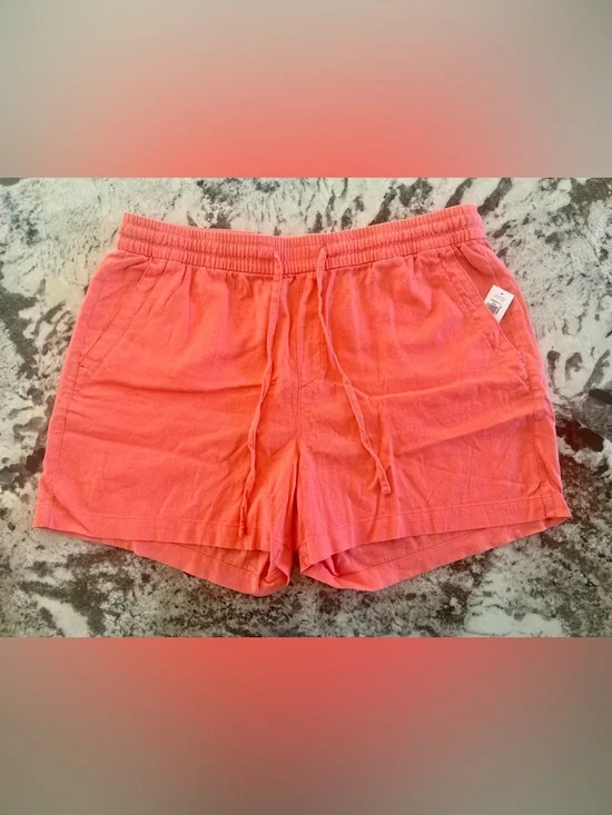Women’s Linen Casual Drawstring Shorts - Coral Pink - Picture 1 of 5